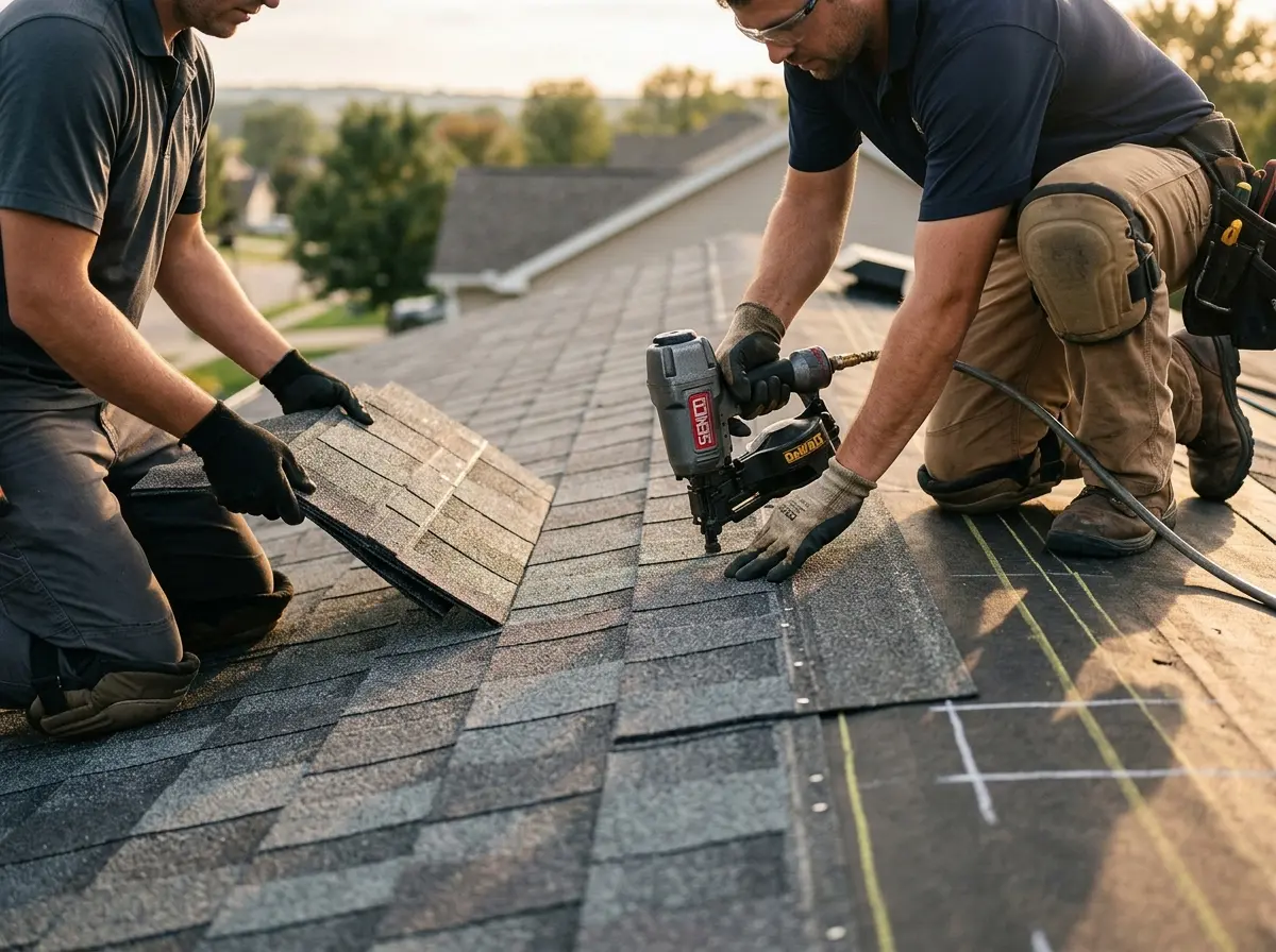 Professional roofer working on a residential roof in Fort Pierce